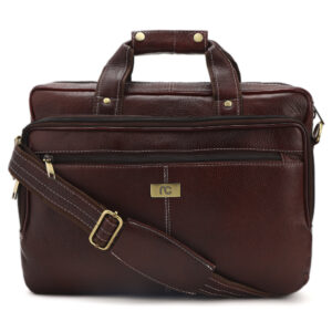 Leather Laptop Bag for Men Office Use Classic Wine Brown Messenger Bag with Multi-Utility Pockets