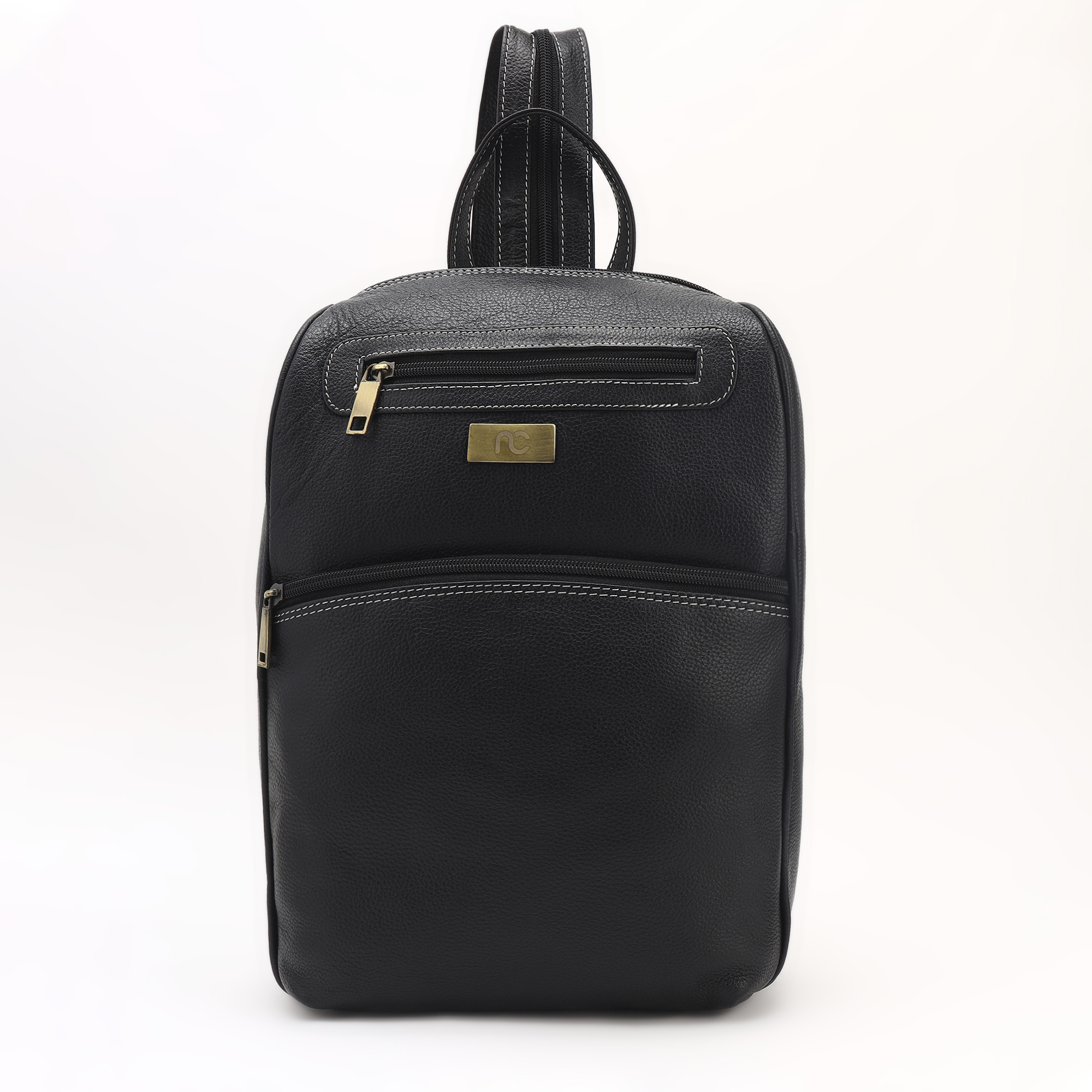 Unisex Leather Backpack Solid Black Premium Genuine Leather Laptop Bag Stylish Office & Travel Backpack by Nation Crafts - Image 2