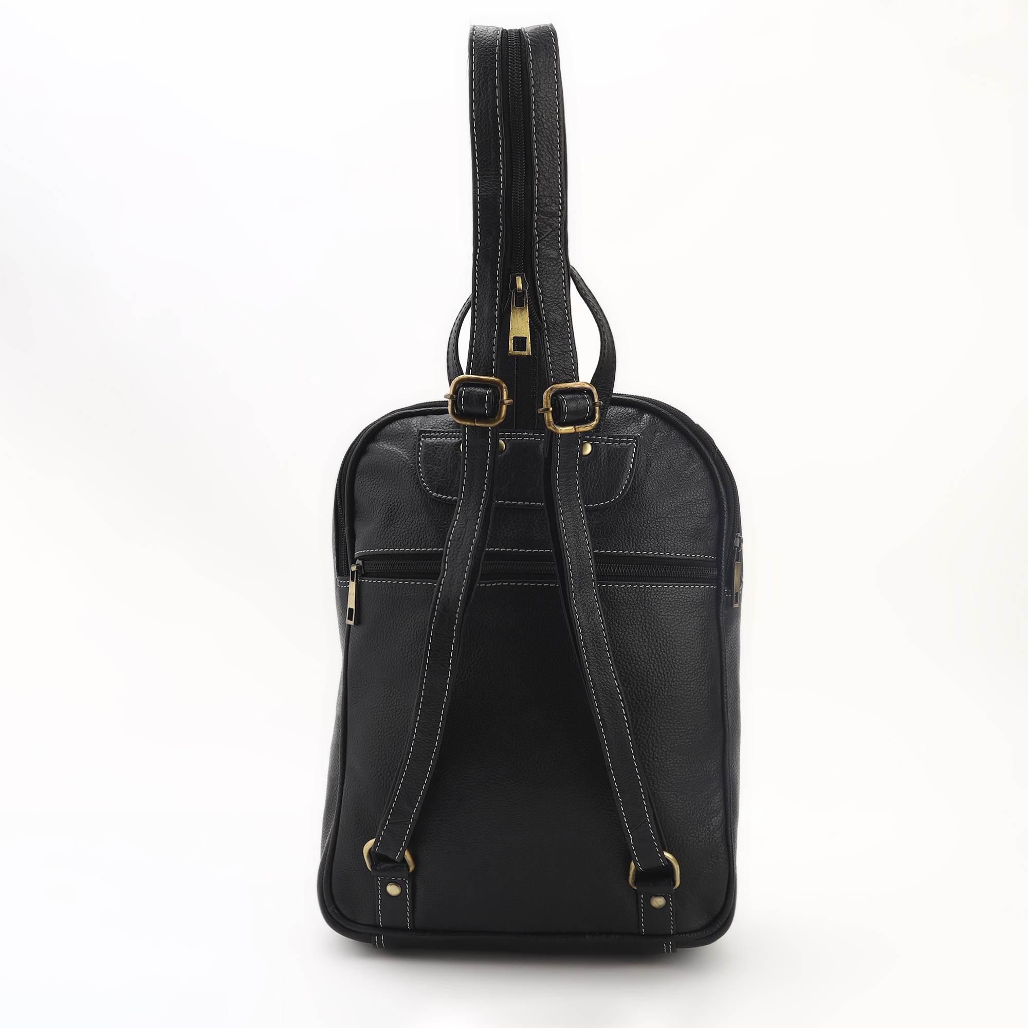 Unisex Leather Backpack Solid Black Premium Genuine Leather Laptop Bag Stylish Office & Travel Backpack by Nation Crafts - Image 4