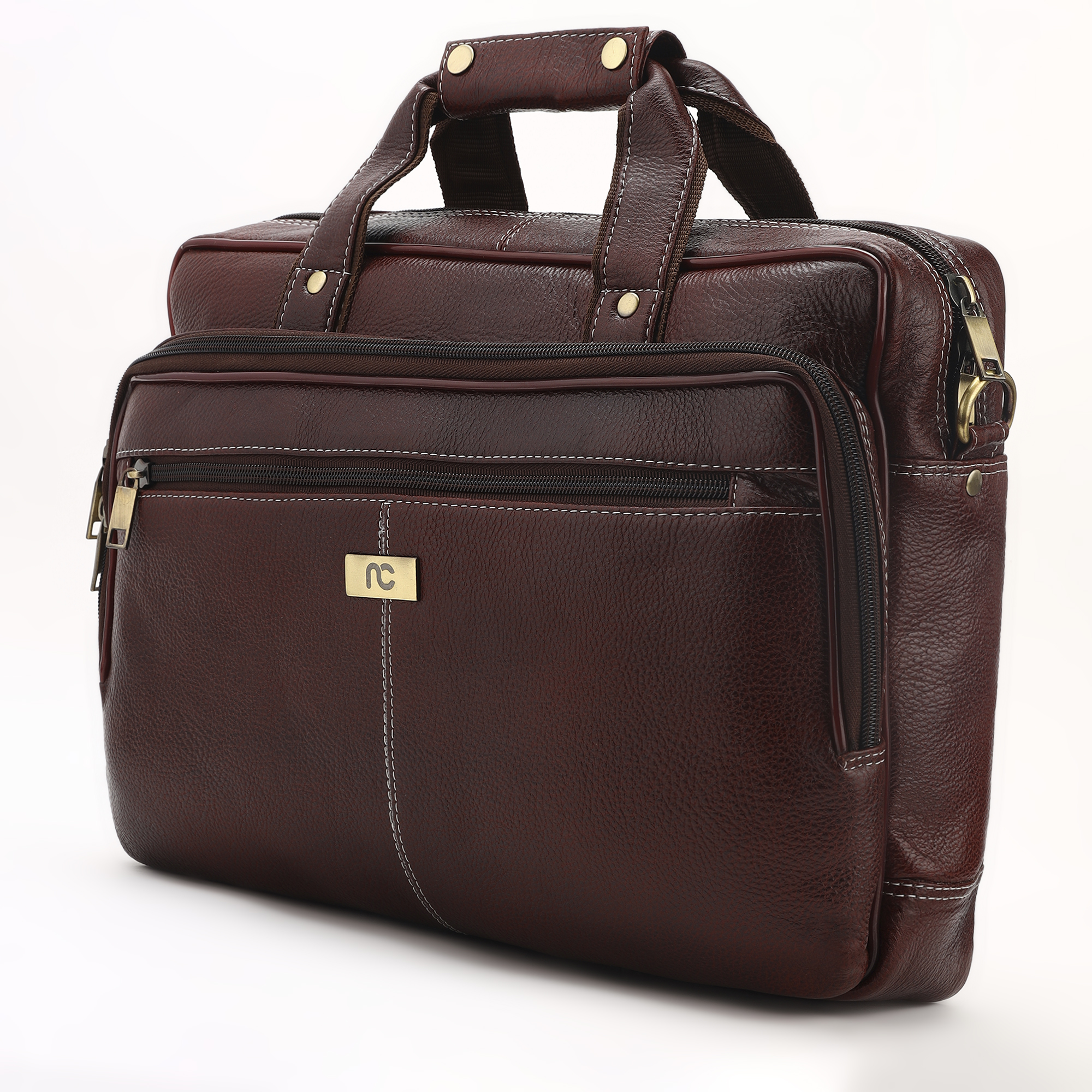 Leather Laptop Bag for Men Office Use Classic Wine Brown Messenger Bag with Multi-Utility Pockets - Image 3