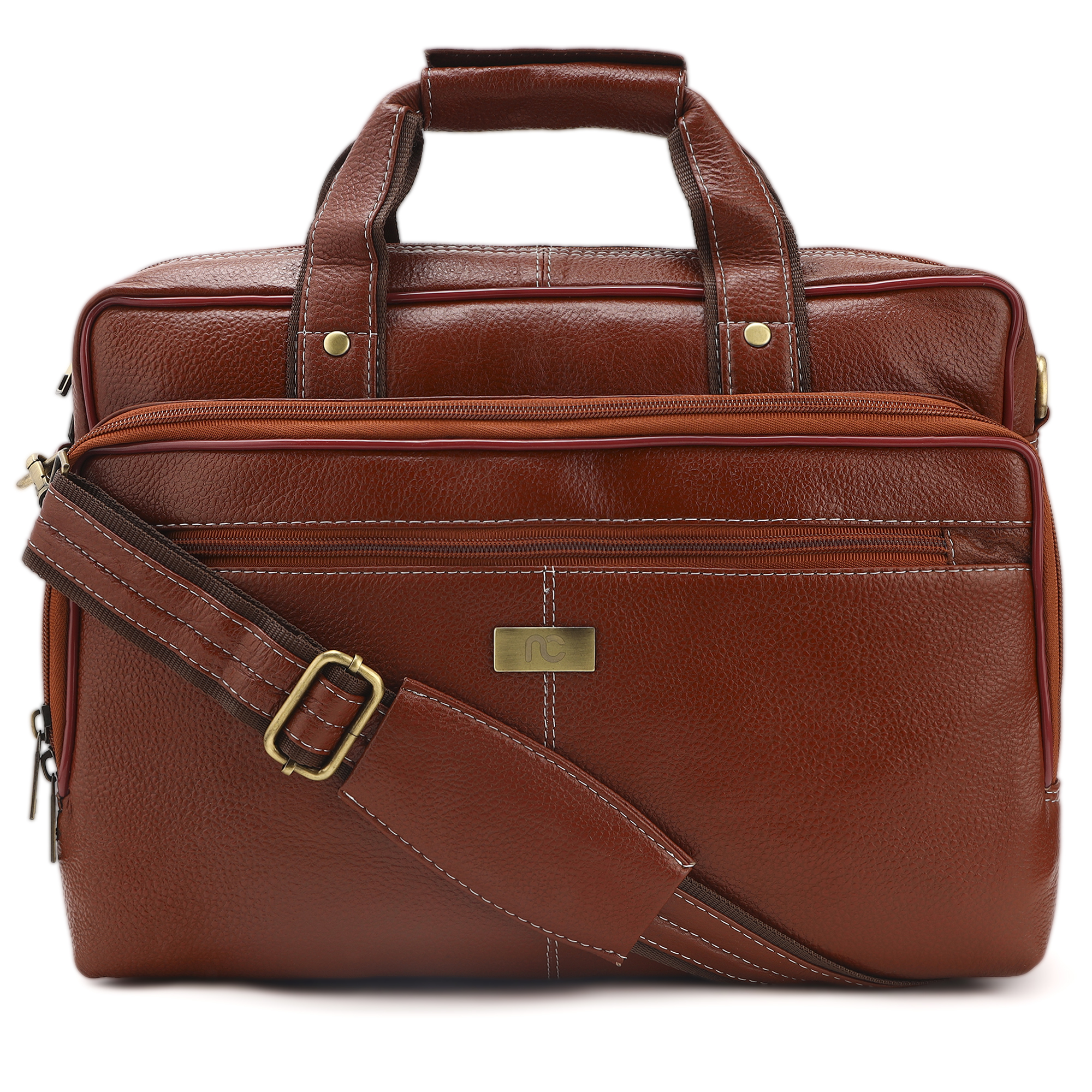 Messenger Bags For Men Office Use Professional Brown Genuine Leather Laptop Bag with Multi-Pocket Organizer 15 Inches