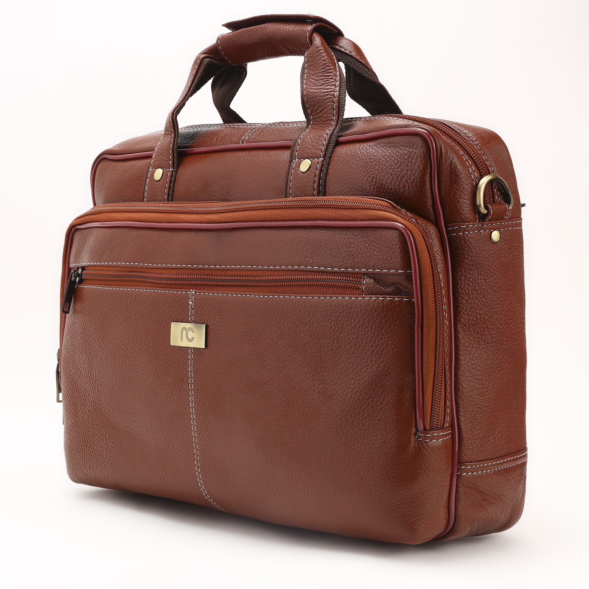 Messenger Bags For Men Office Use Professional Brown Genuine Leather Laptop Bag with Multi-Pocket Organizer 15 Inches - Image 3