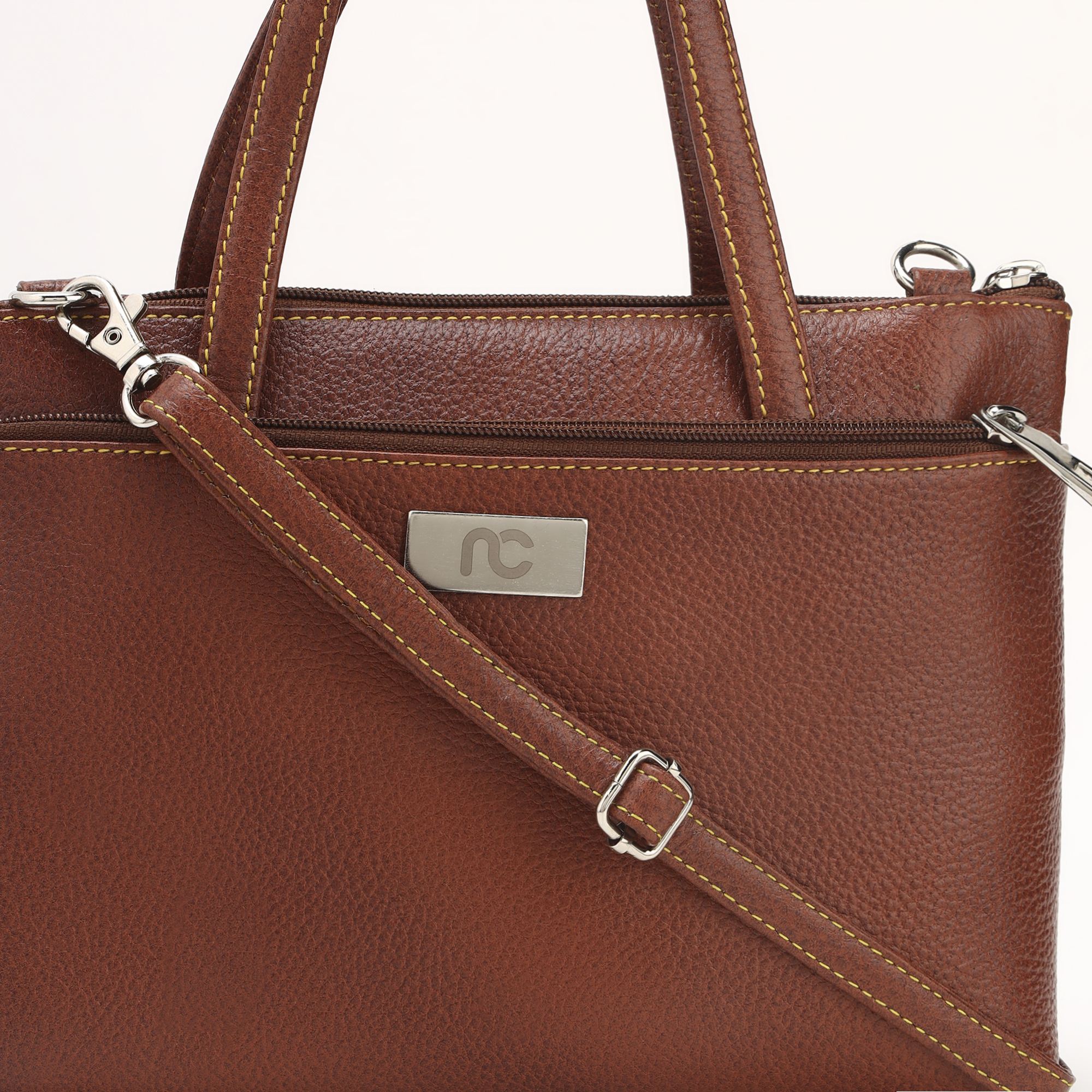 Women Leather Shoulder Bag Tan Crossbody Purse with Detachable Strap & Multi Organizer Pockets By Nation Crafts - Image 5